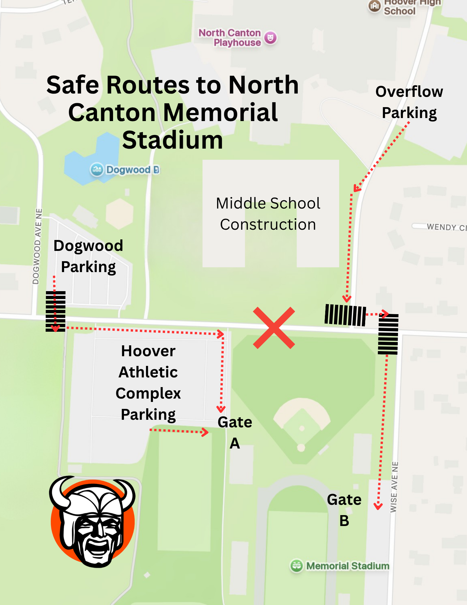 map showing pedestrian routes described in text